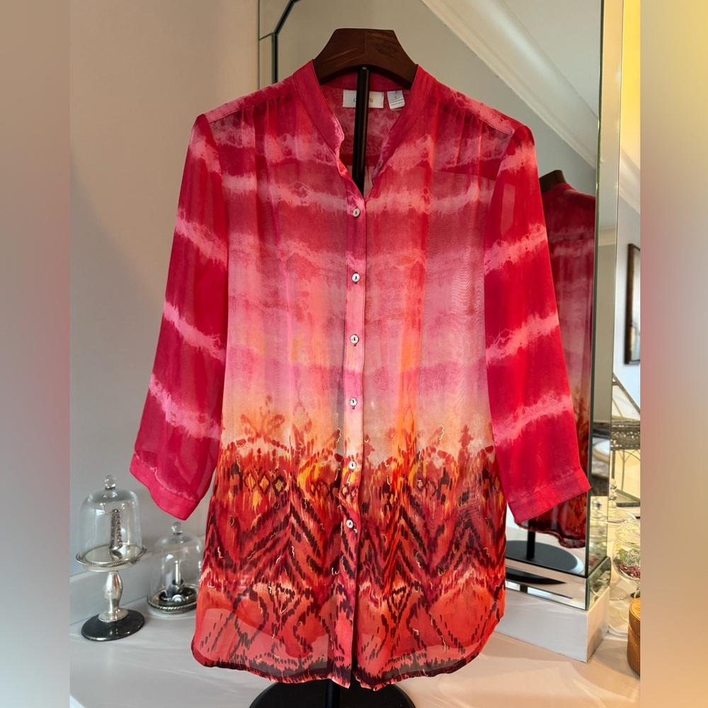 Chicos Elegant Red Ombre Women's Blouse US Small